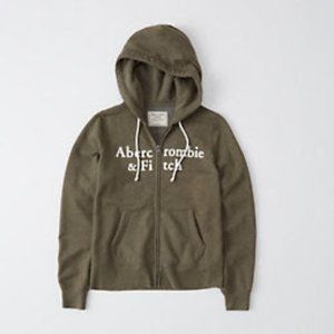 Abercrombie & Fitch Women's Logo Full Zip Hoodie - Olive Green - SIze XL
